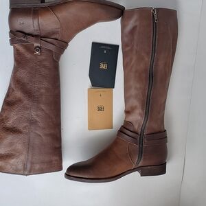 Frye Mellisa Belted Brown Leather Riding Boots ( Offers Welcome )